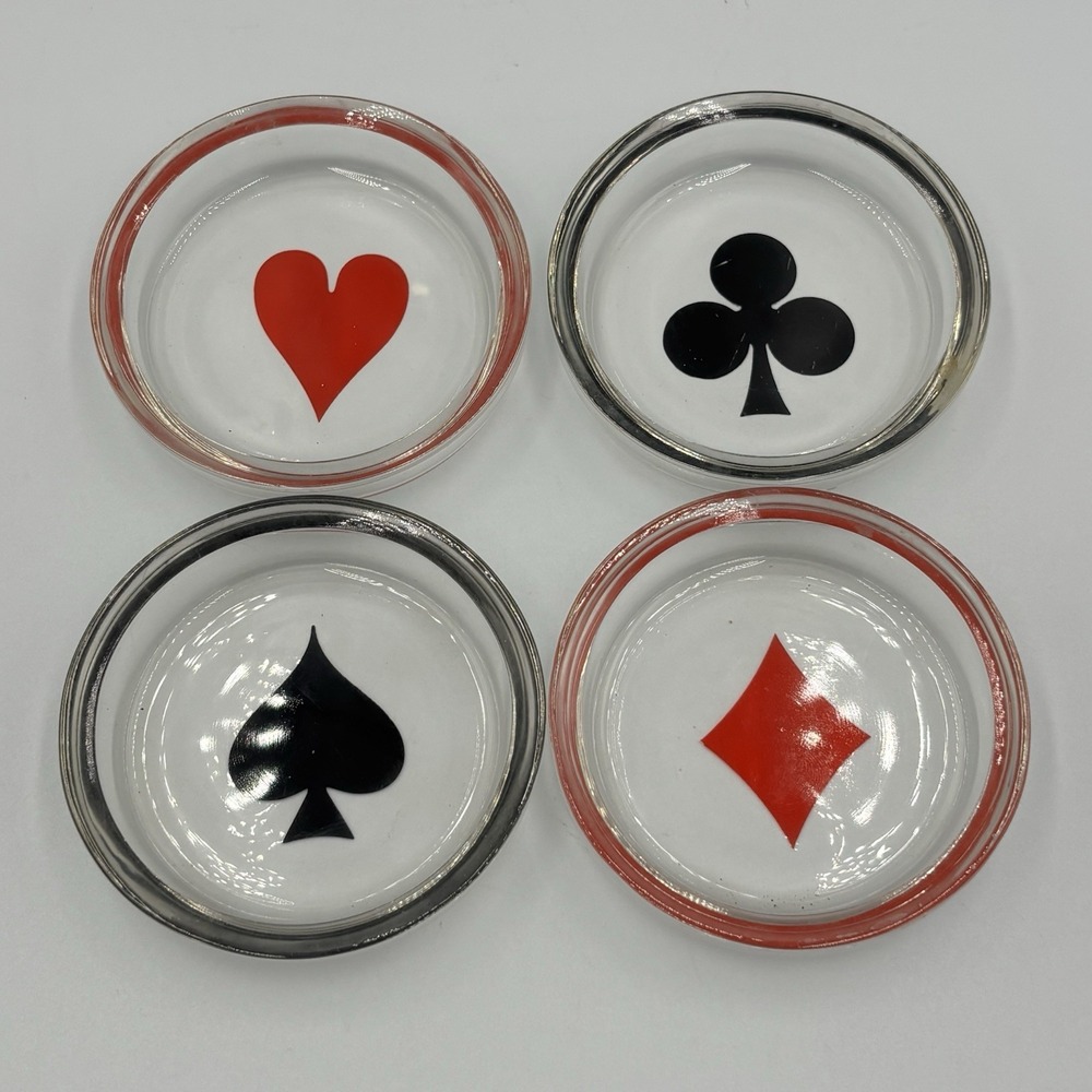 VTG Federal Glass 1950's Coasters Playing Card Design Ashtrays Set of 4 Poker